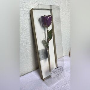 UNOPENED Gift Box Real Preserved Lilac Purple Rose Lacquer Dipped in Silver